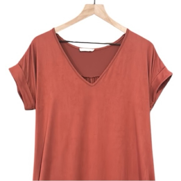 Entro Casual Loose Fit Short Sleeve V-Neck Split Hem Maxi Dress Redwood Large - Picture 9 of 12